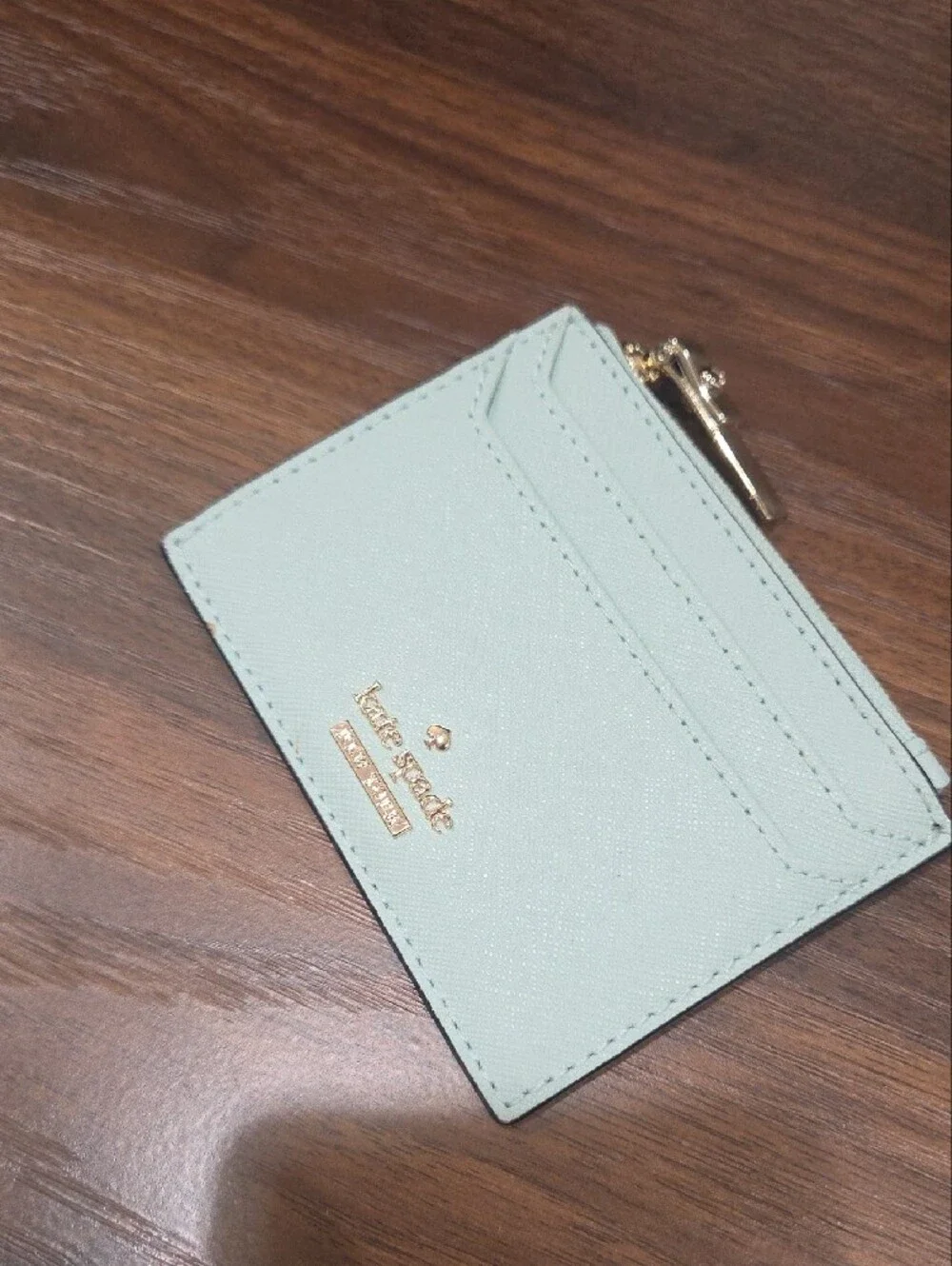 kate spade Mint Leather Card Holder with Gold Hardware